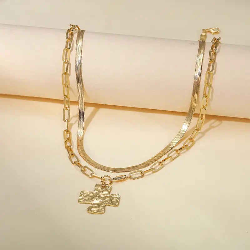 2pc Cross Paperclip Herringbone Necklace Set - Image 2