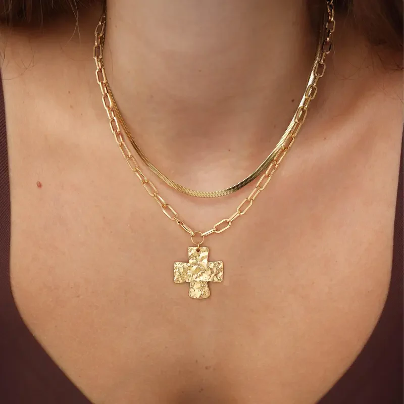 2pc Cross Paperclip Herringbone Necklace Set - Image 3