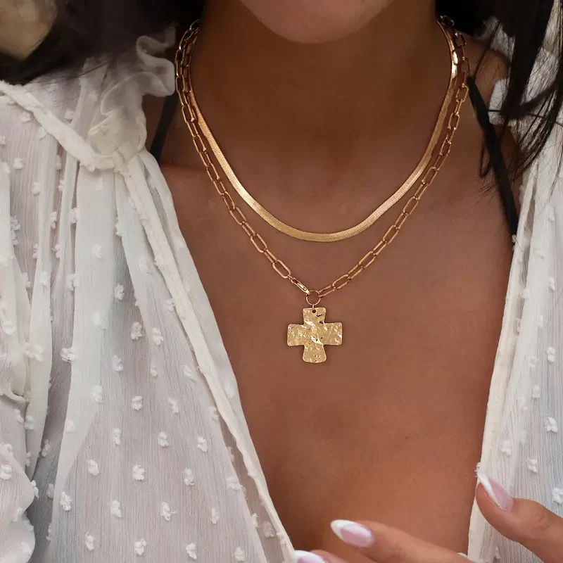 2pc Cross Paperclip Herringbone Necklace Set - Image 6