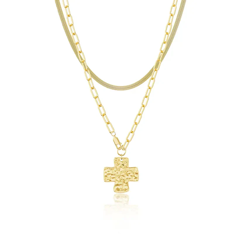 2pc Cross Paperclip Herringbone Necklace Set - Image 7