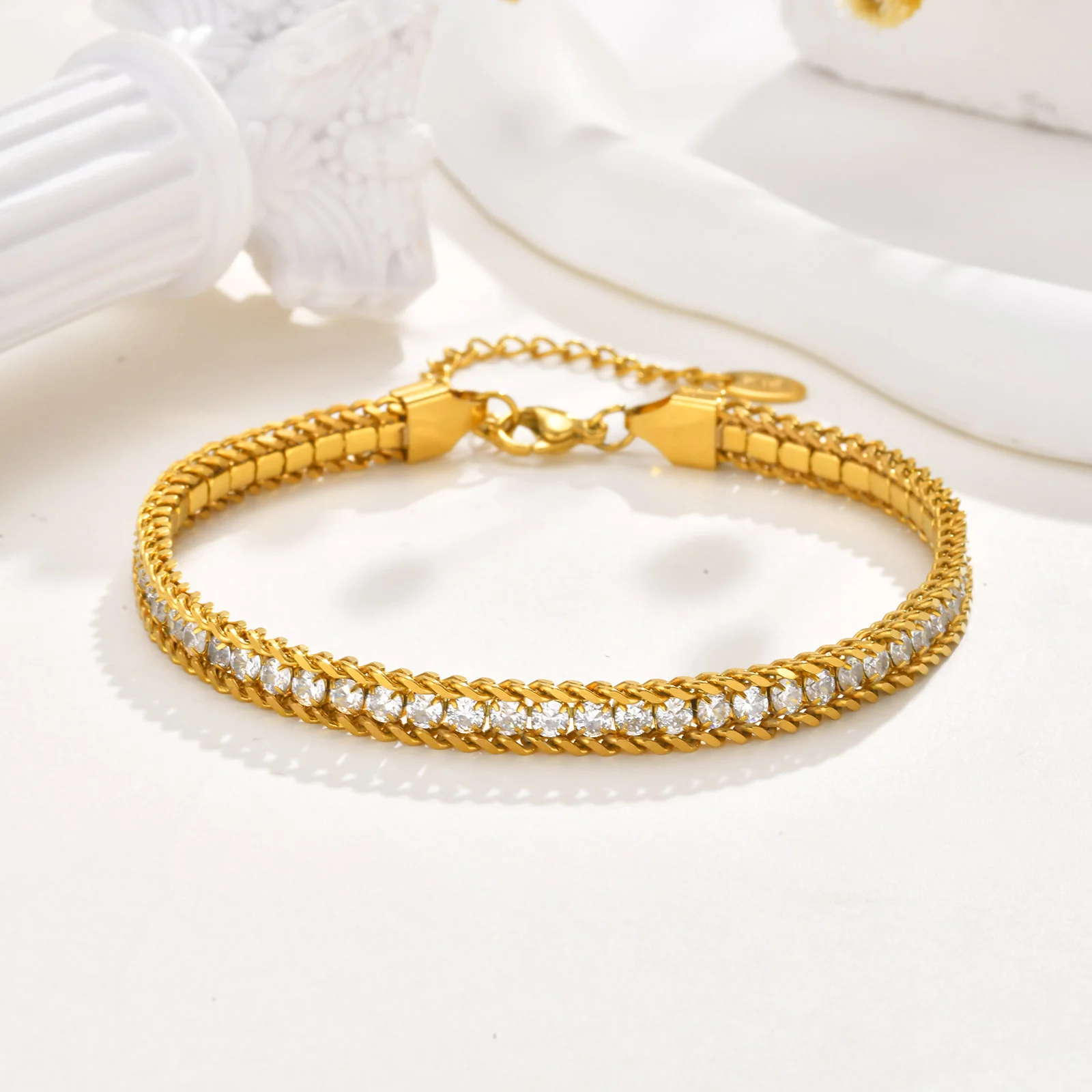 2pc Crystal Gold Chain Anklet Set - Image 3