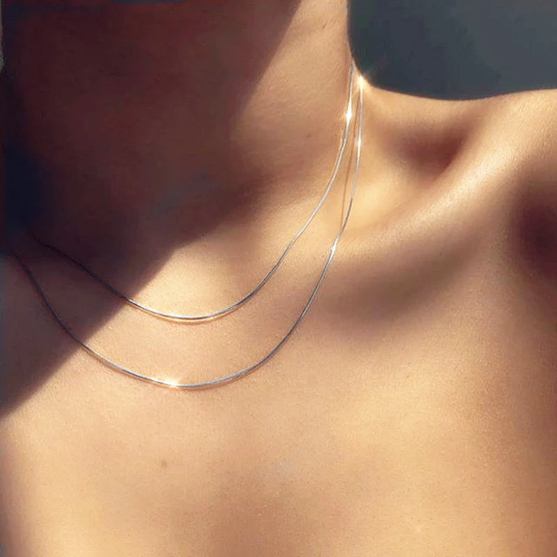 2pc Dainty Herringbone Chain Necklace Set - Image 2