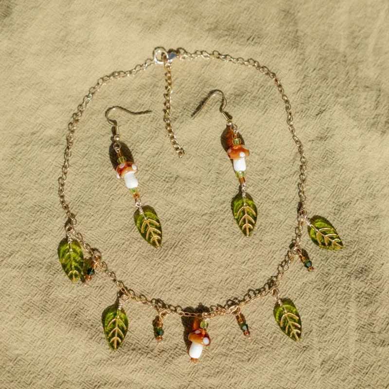 2pc Forest Mushroom Leaf Jewelry Set - Image 2