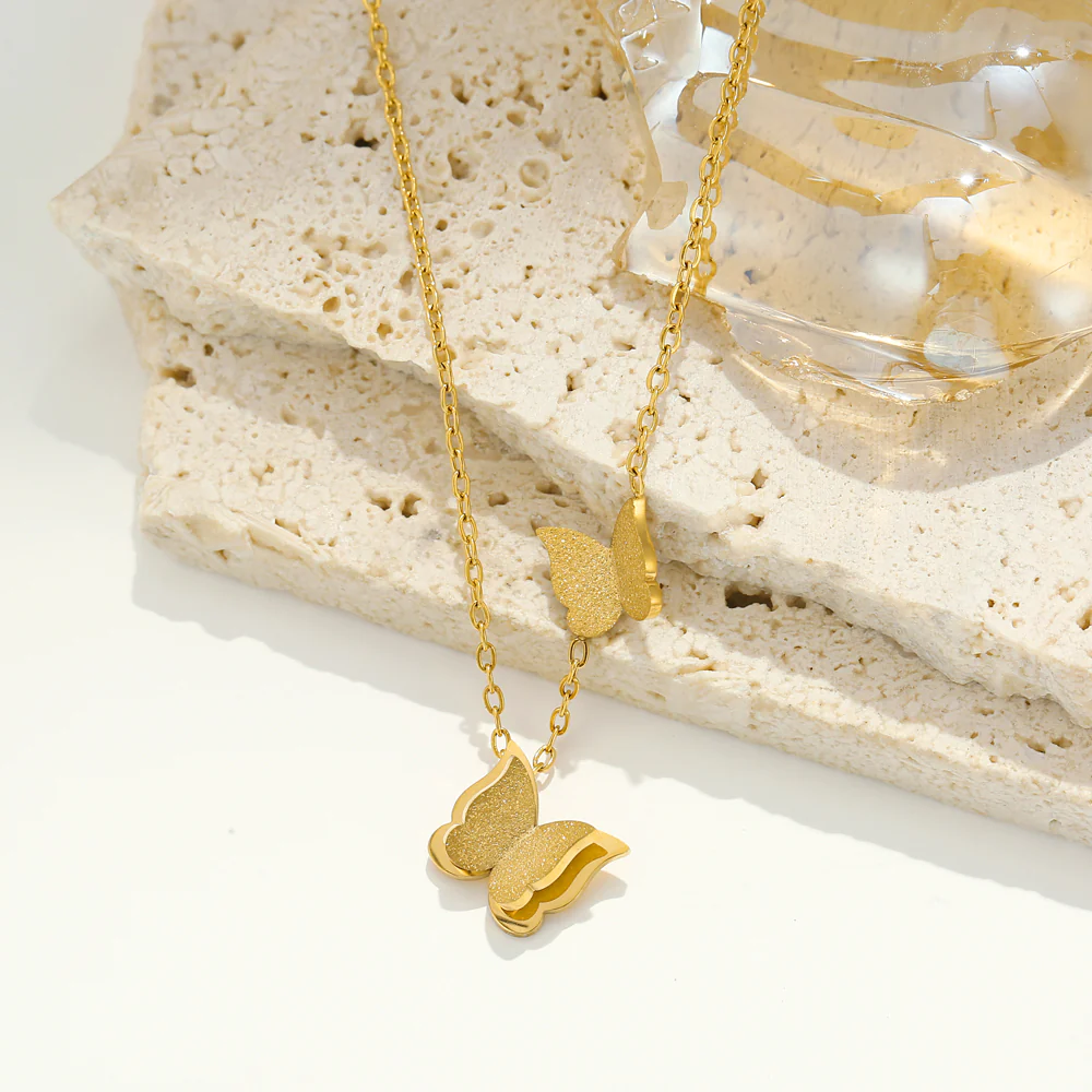 2pc Gold Butterfly Pendant Necklace - Image 3