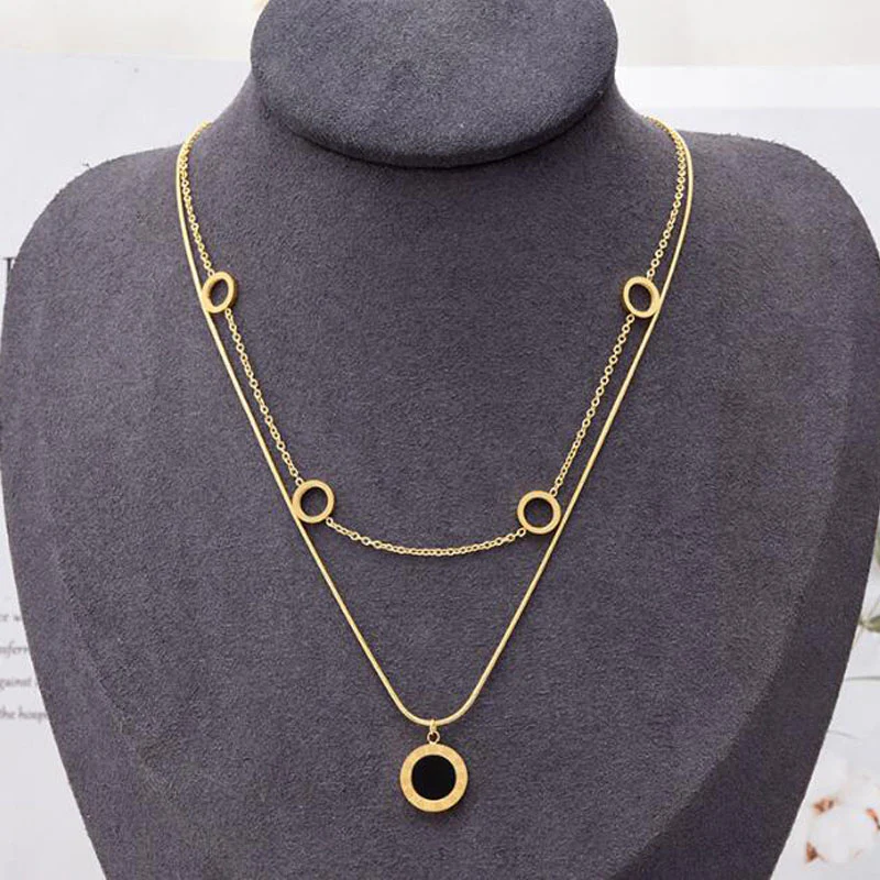 2pc Gold Circle Pendant Necklace Set - Image 2