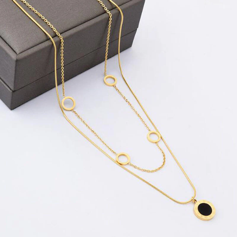 2pc Gold Circle Pendant Necklace Set - Image 3