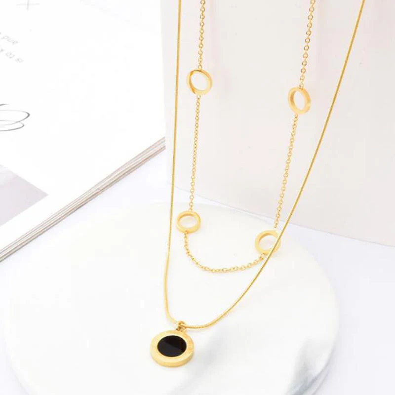2pc Gold Circle Pendant Necklace Set - Image 4