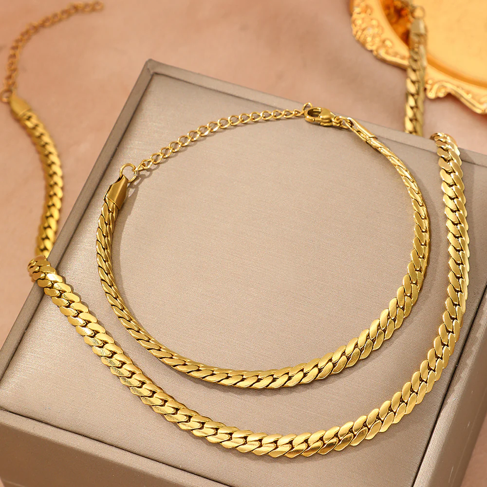 2pc Gold Cuban Chain Necklace & Bracelet Set - Image 3