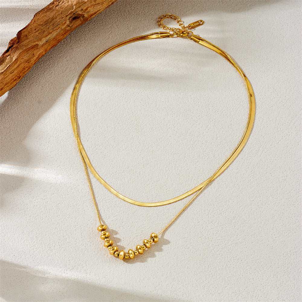 2pc Gold Herringbone and Bead Necklace Set - Image 2