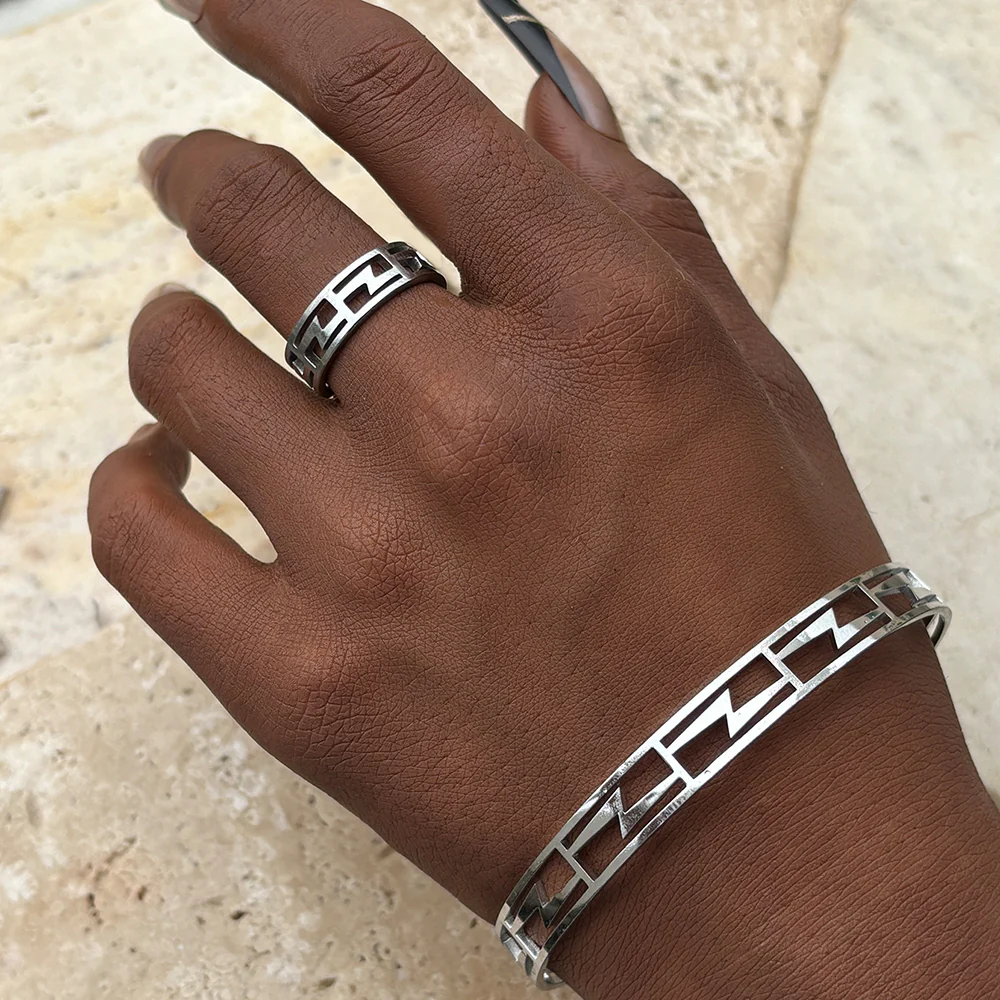 2pc Greek Key Bracelet & Ring Set - Image 2