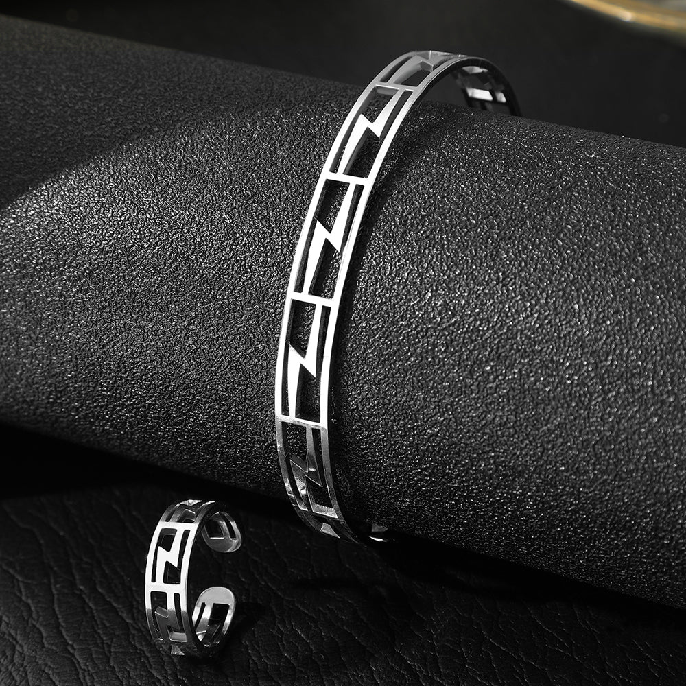 2pc Greek Key Bracelet & Ring Set - Image 3