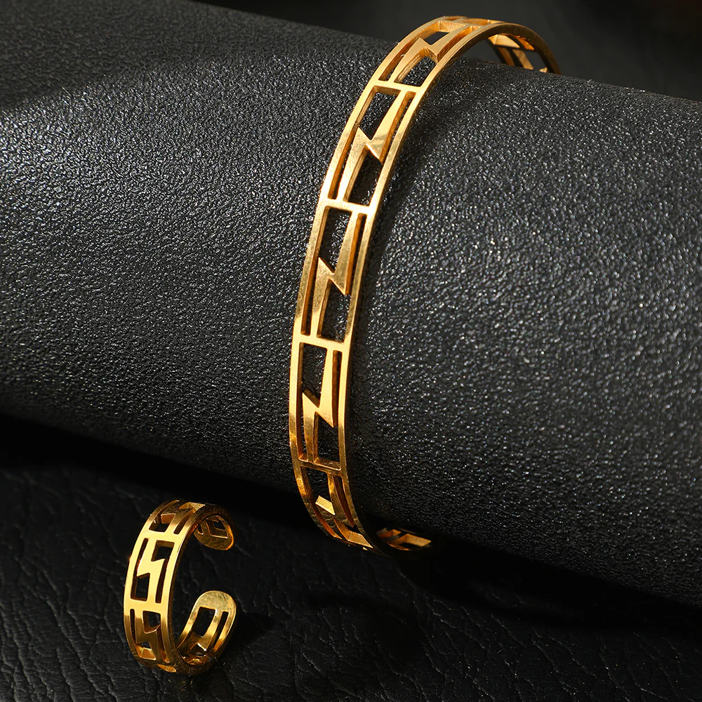 2pc Greek Key Bracelet & Ring Set - Image 4