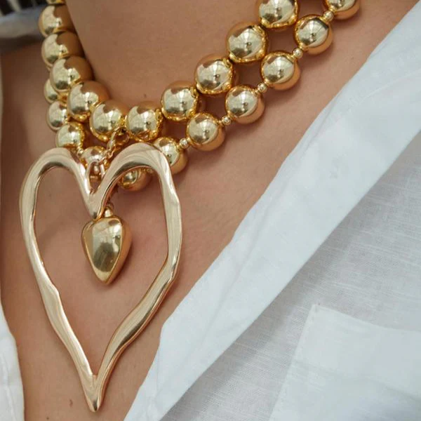 2pc Heart Shaped Beaded Necklace Set - Image 3