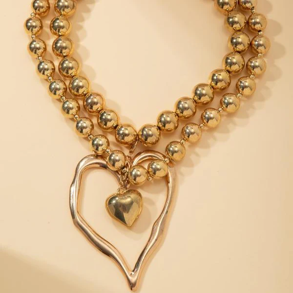 2pc Heart Shaped Beaded Necklace Set - Image 5