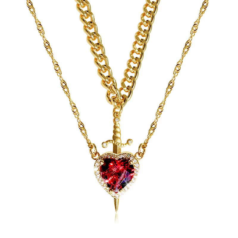 2pc Heart Sword Pendant Necklace Set - Image 3