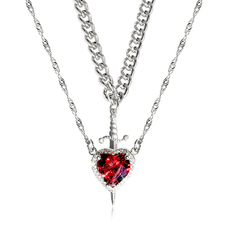 2pc Heart Sword Pendant Necklace Set - Image 4