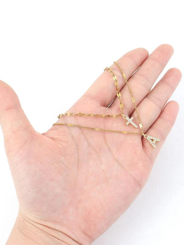 2pc Initial Cross Pendant Necklace Set - Image 3