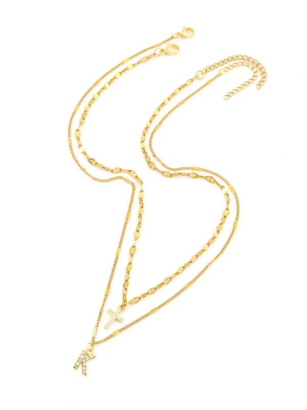 2pc Initial Cross Pendant Necklace Set - Image 4