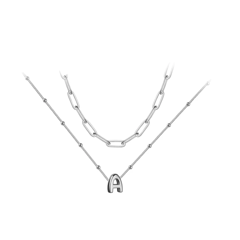 2pc Initial Paperclip Necklace Set - Image 2