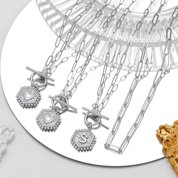2pc Initial Toggle Necklace Set - Image 9