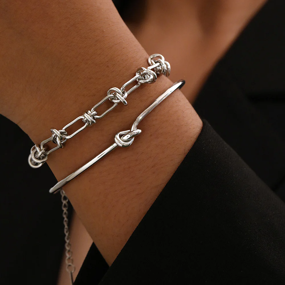 2pc Knot Detail Chain & Cuff Set - Image 2