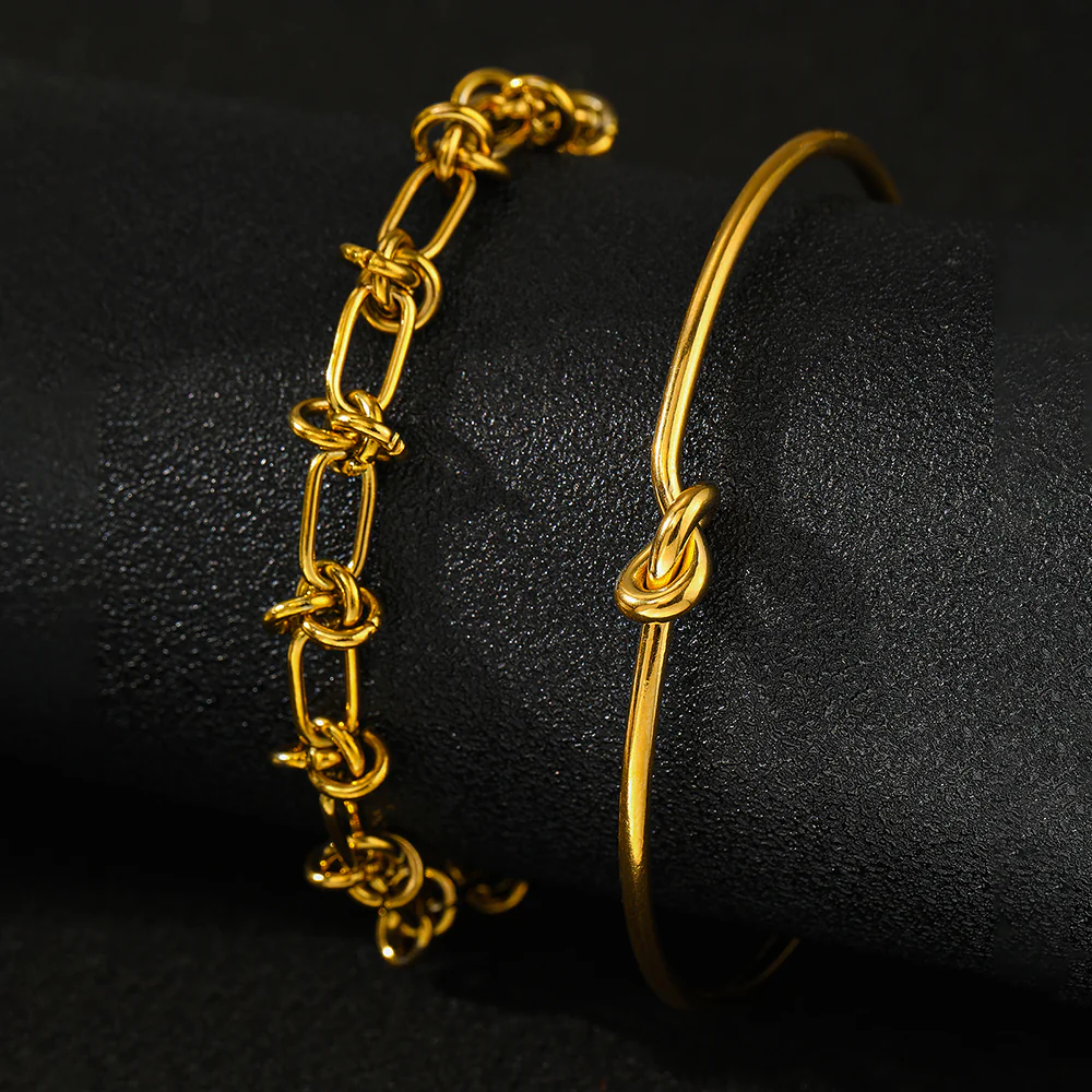 2pc Knot Detail Chain & Cuff Set - Image 4
