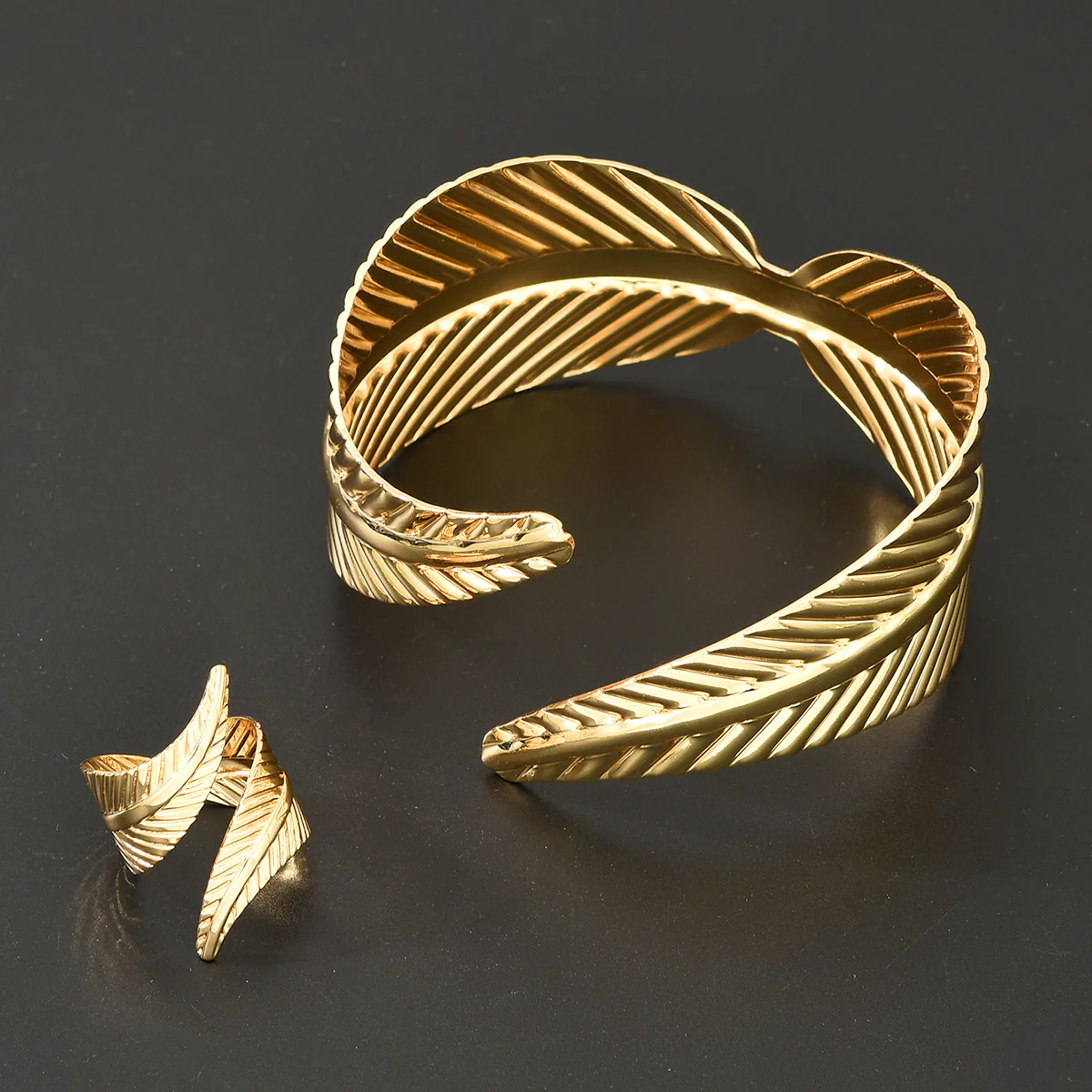 2pc Leaf & Cross Bracelet Ring Set - Image 4