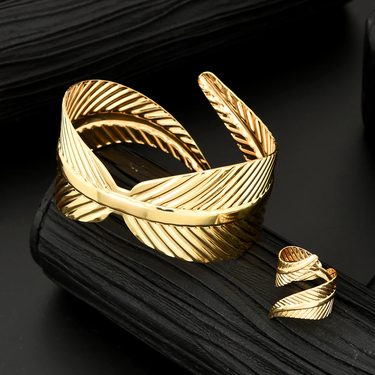 2pc Leaf & Cross Bracelet Ring Set - Image 5