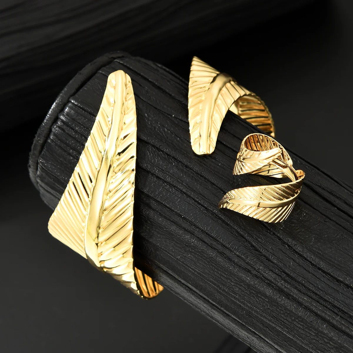2pc Leaf & Cross Bracelet Ring Set - Image 6