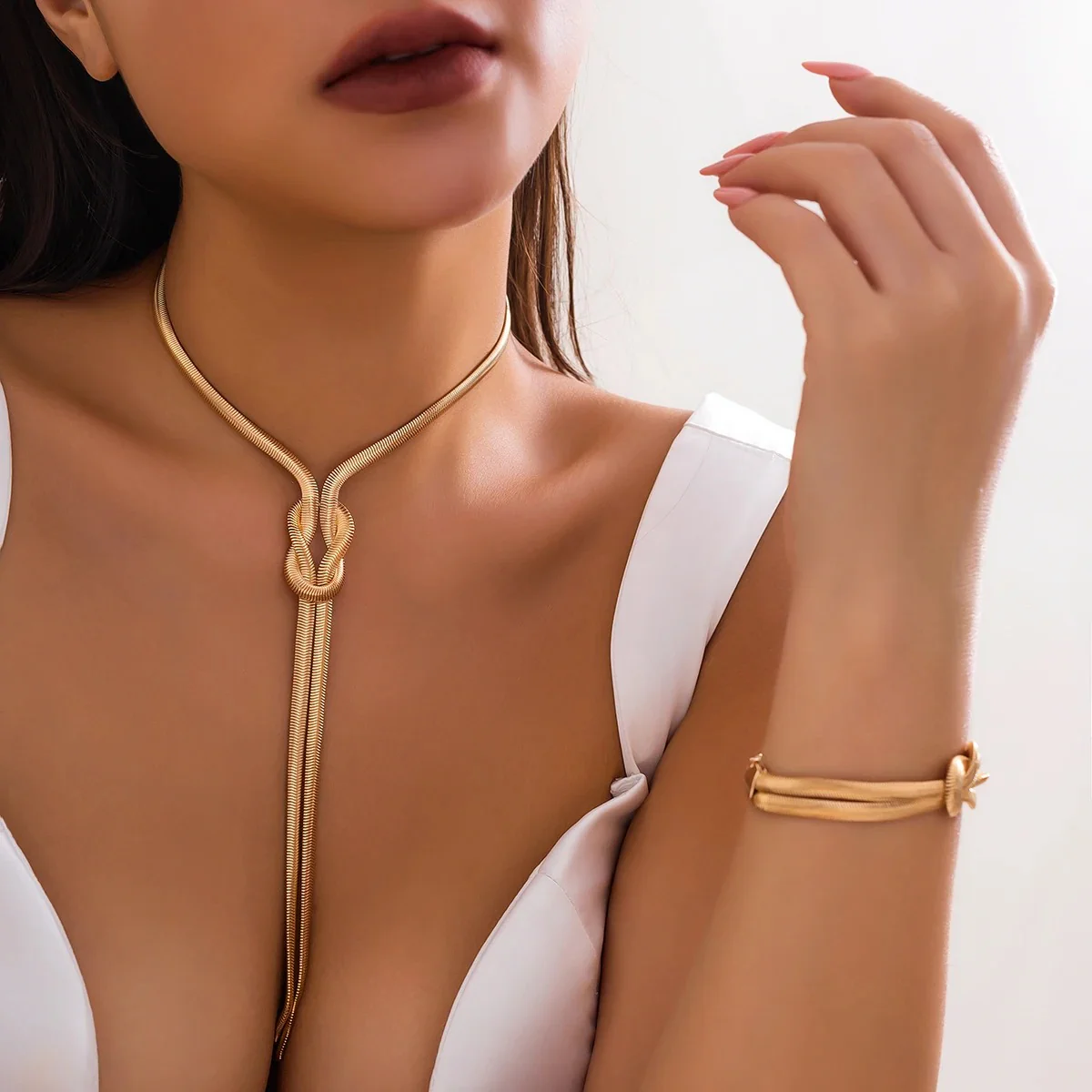 2pc Long Twisted Knot Necklace and Bracelet Set - Image 2