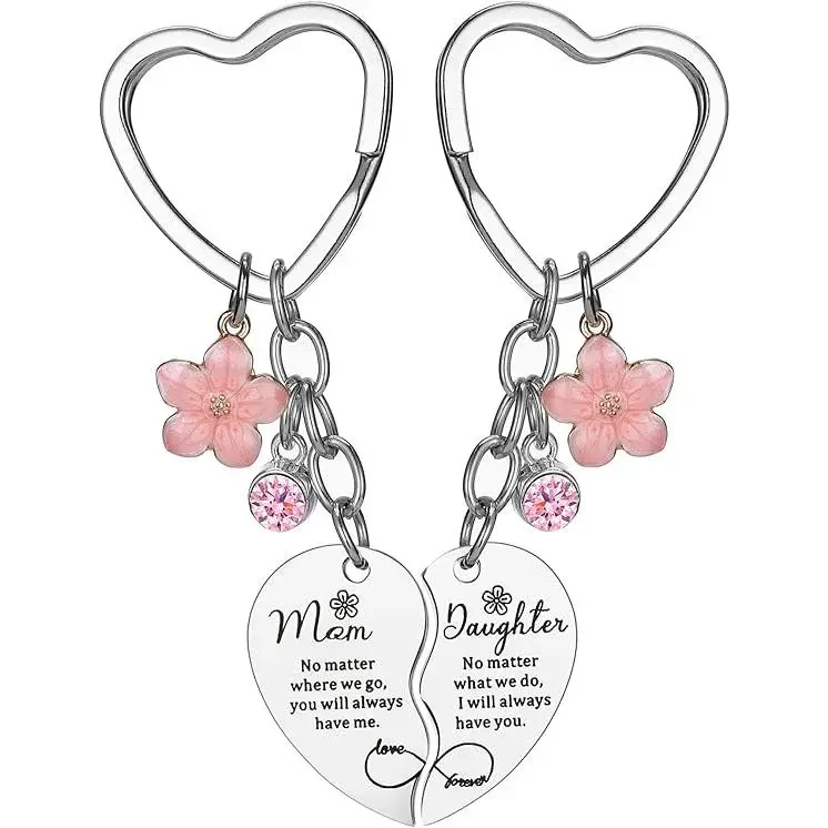 2pc Mother Daugher Heart Keychain