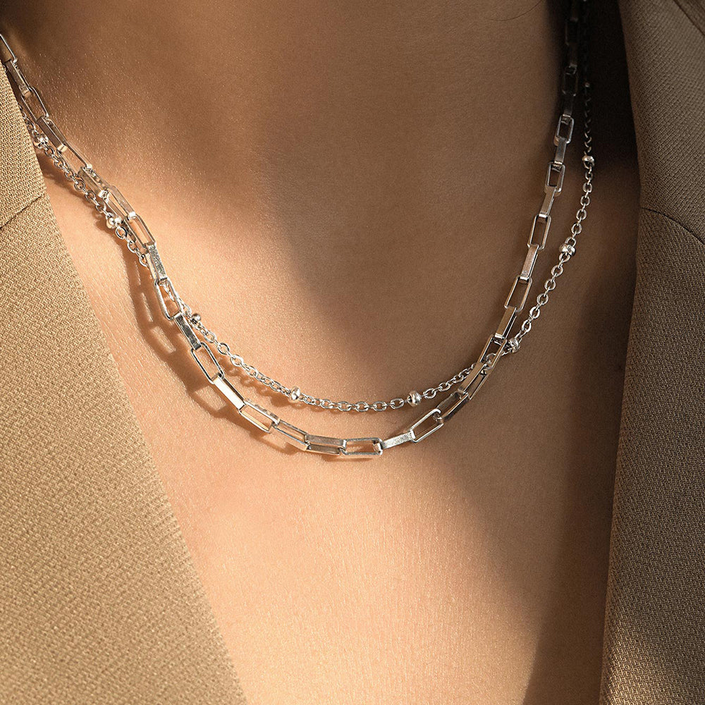 2pc Paperclip and Bead Chain Necklace Set - Image 2