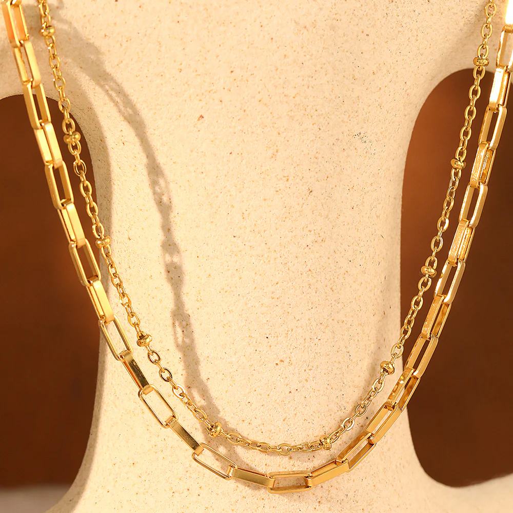 2pc Paperclip and Bead Chain Necklace Set - Image 3