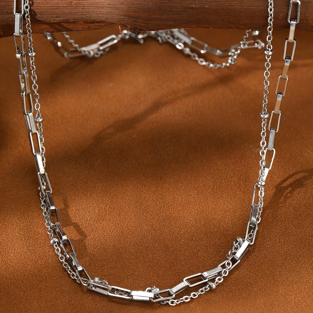 2pc Paperclip and Bead Chain Necklace Set - Image 4