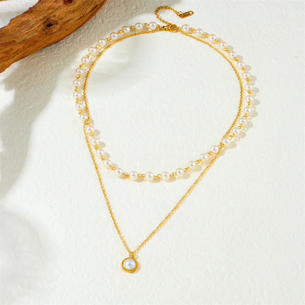 2pc Pearl Bead and Pendant Necklace Set - Image 2