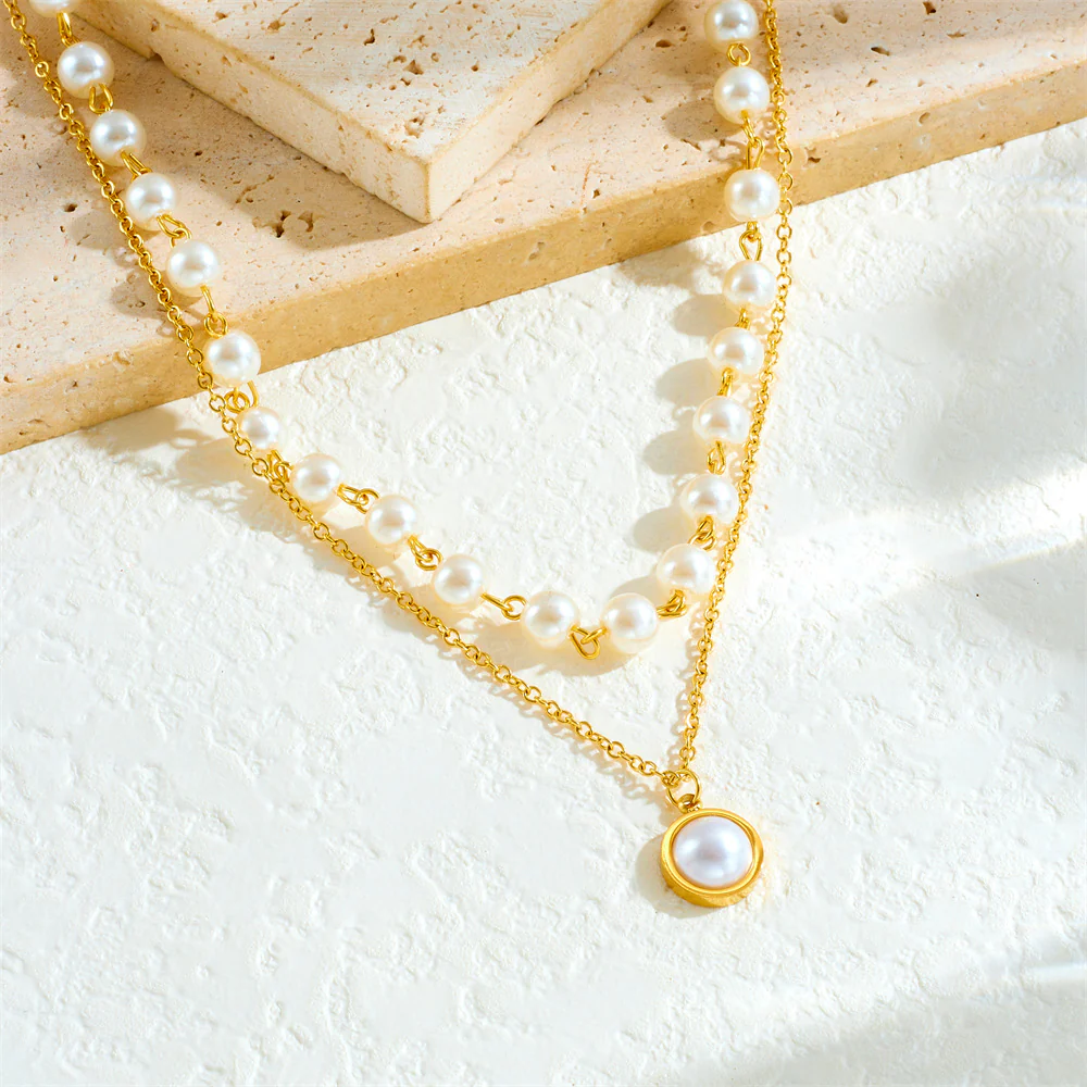 2pc Pearl Bead and Pendant Necklace Set - Image 3