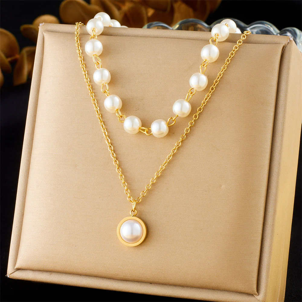 2pc Pearl Bead and Pendant Necklace Set - Image 4