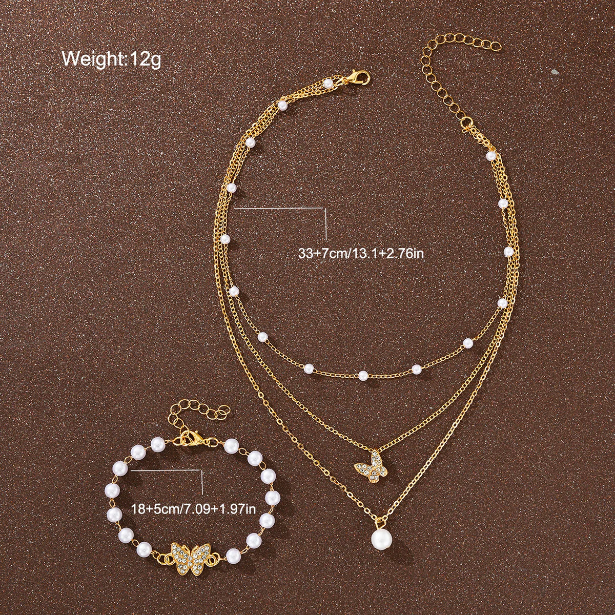 2pc Pearl Butterfly Bracelet & Necklace Set - Image 2