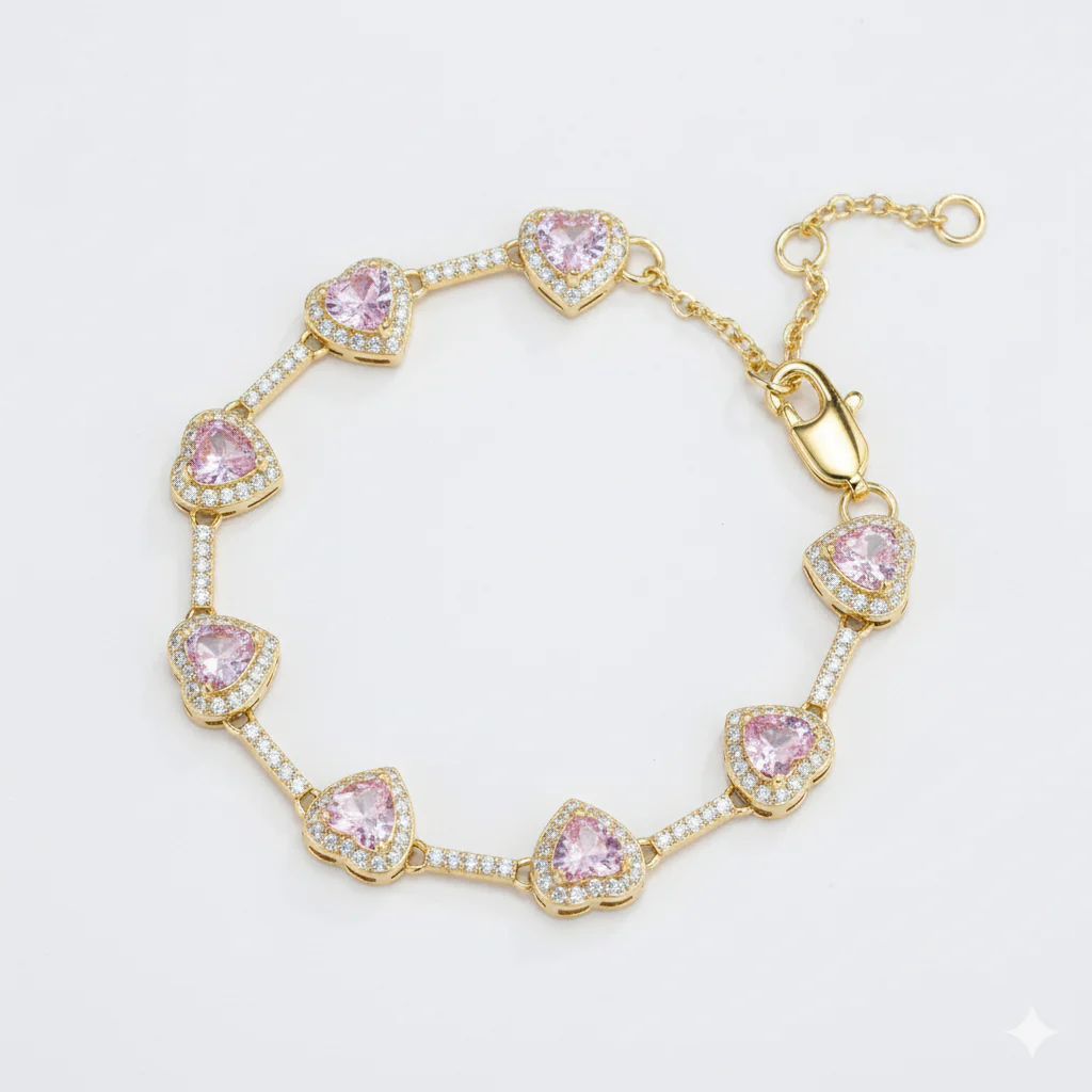 2pc Pink Heart & Cuban Anklet Set - Image 3