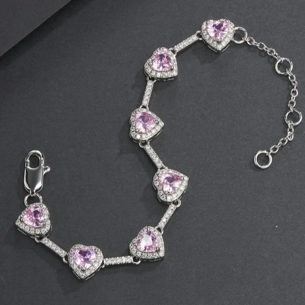 2pc Pink Heart & Cuban Anklet Set - Image 7