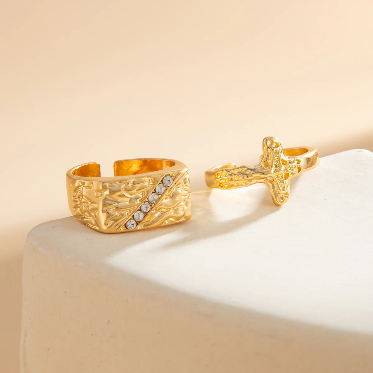 2pc Punk Cross Rhinestone Ring Set - Image 3