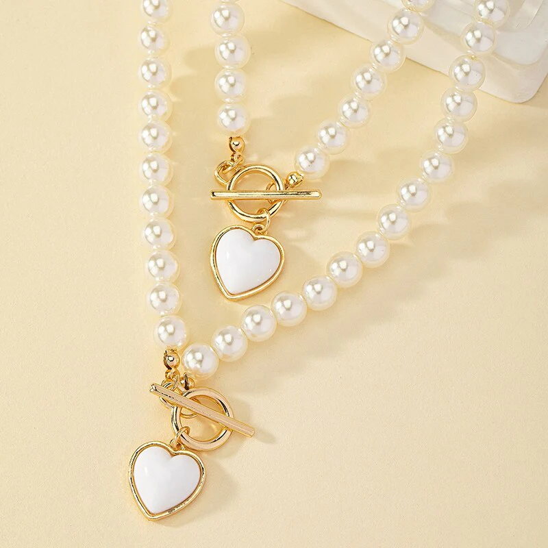 2pc Red Pearl Heart Jewelry Set - Image 4