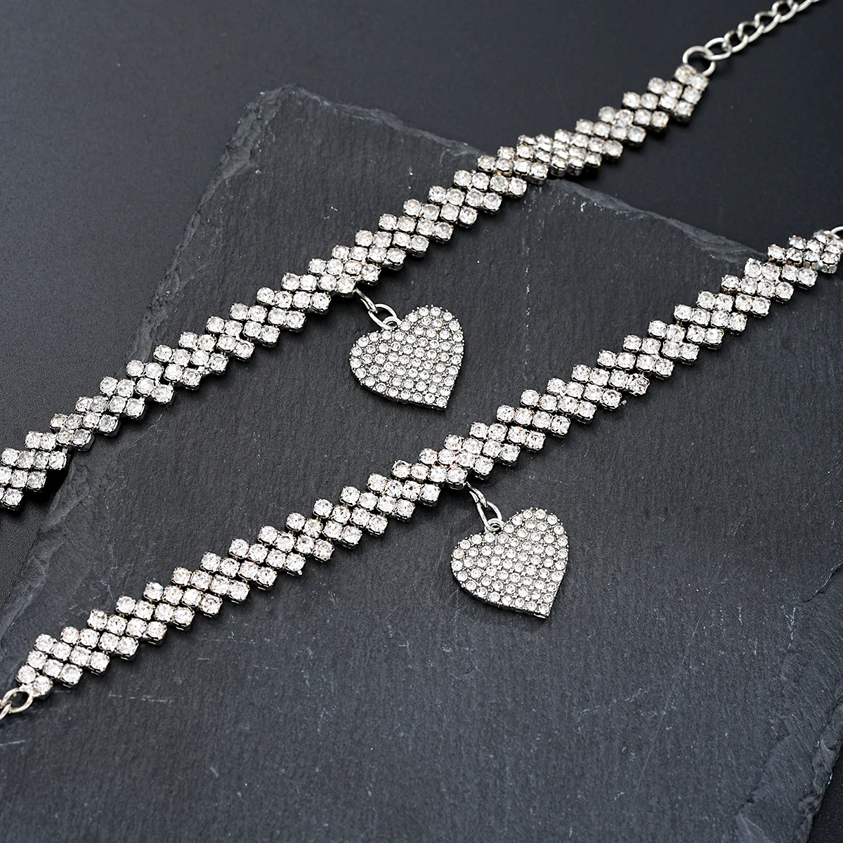 2pc Rhinestone Heart Anklet & Bracelet Set - Image 3
