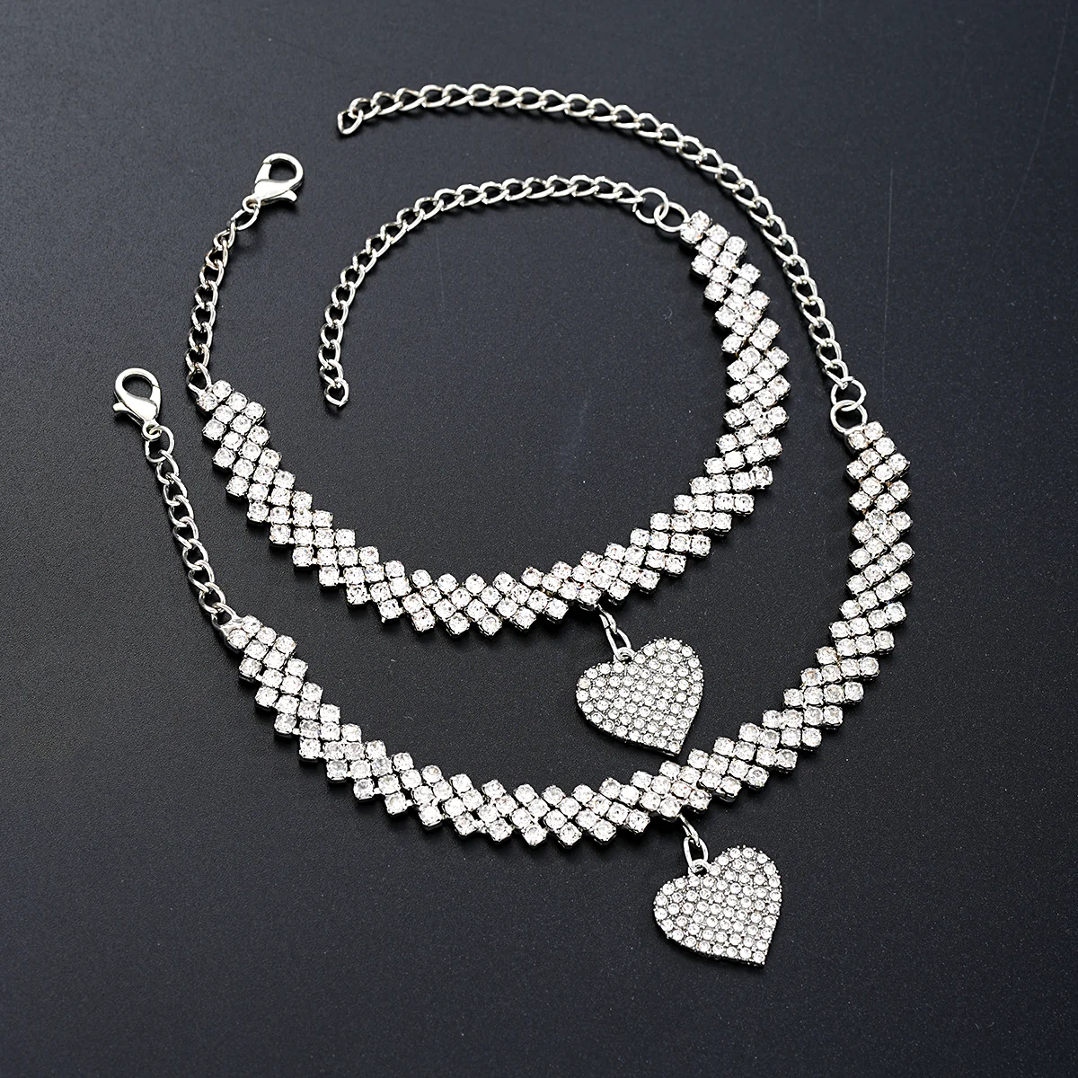 2pc Rhinestone Heart Anklet & Bracelet Set - Image 4