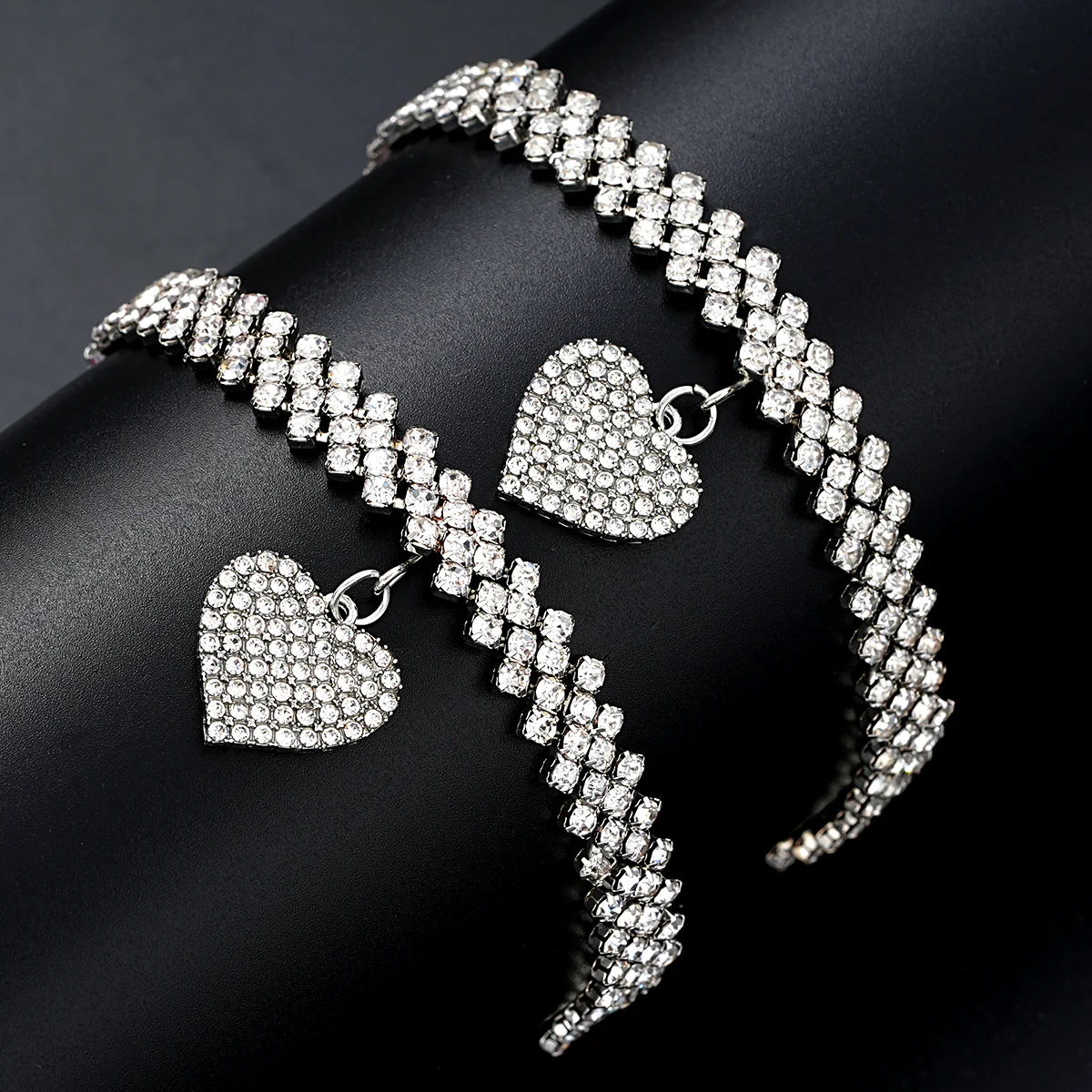 2pc Rhinestone Heart Anklet & Bracelet Set - Image 5