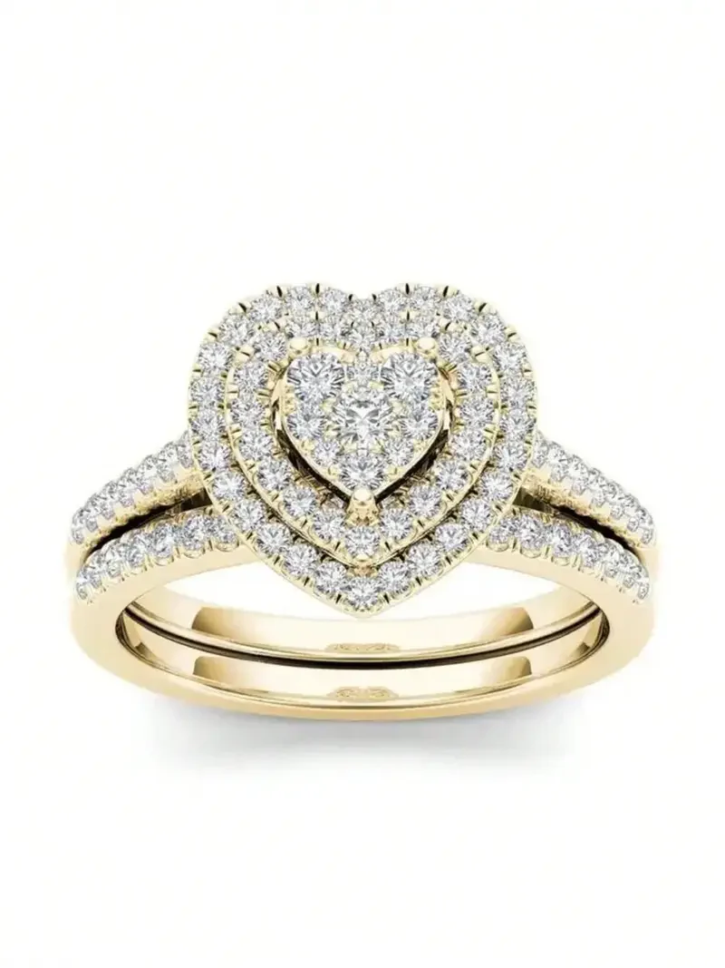 2pc Rhinestone Heart Ring Set