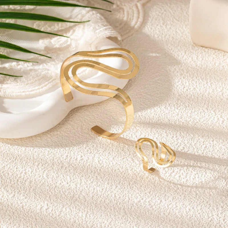 2pc S-Shaped Bracelet Ring Set - Image 2