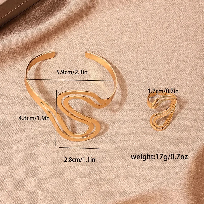 2pc S-Shaped Bracelet Ring Set - Image 3