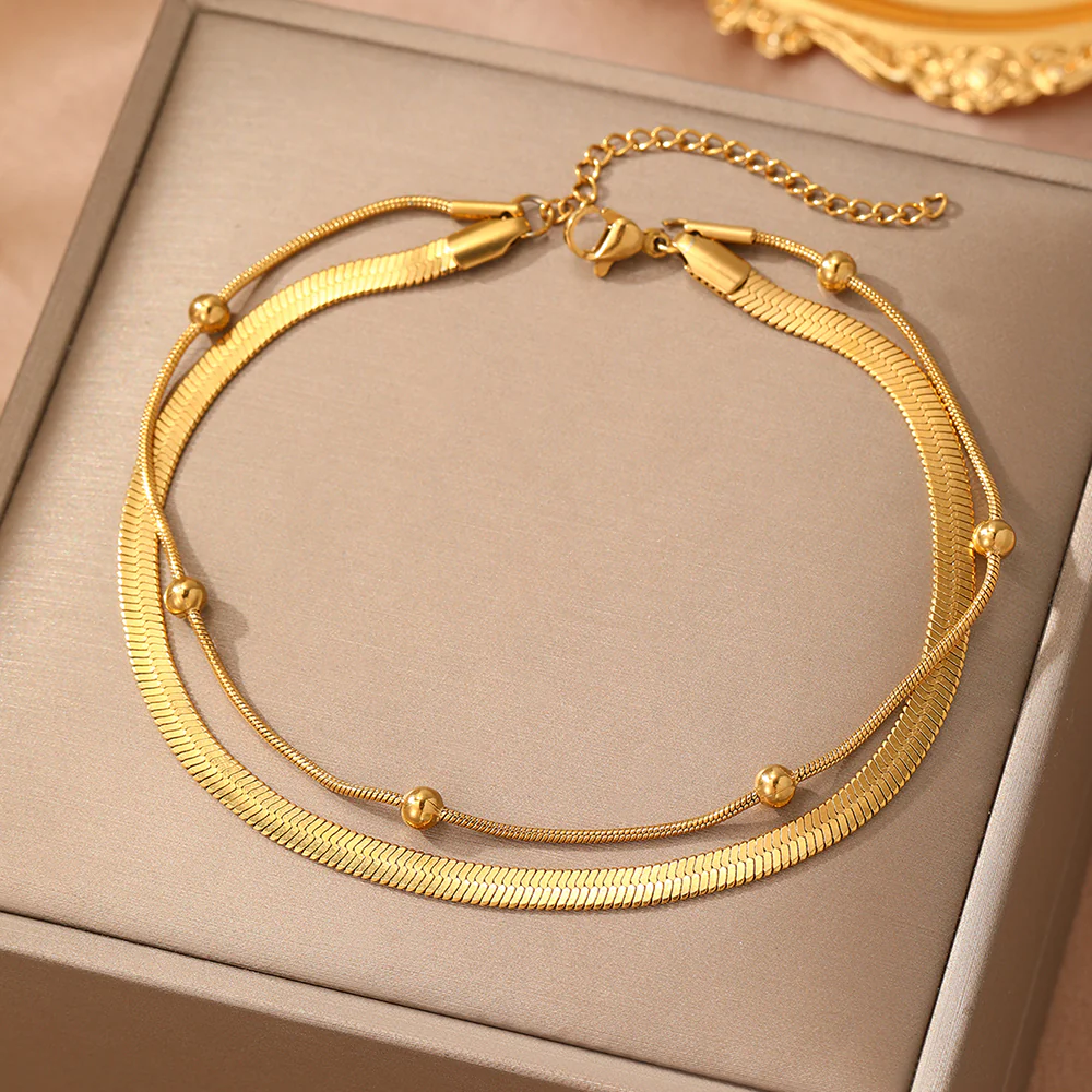 2pc Sleek Gold Layered Anklet Set - Image 3