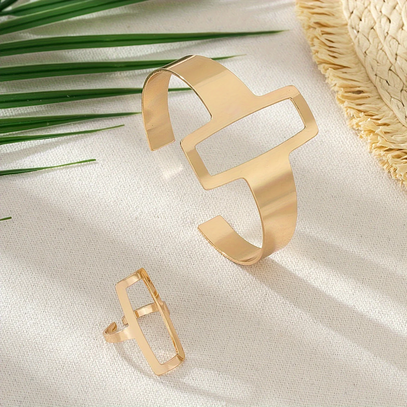 2pc Square Ring Bracelet Set - Image 2